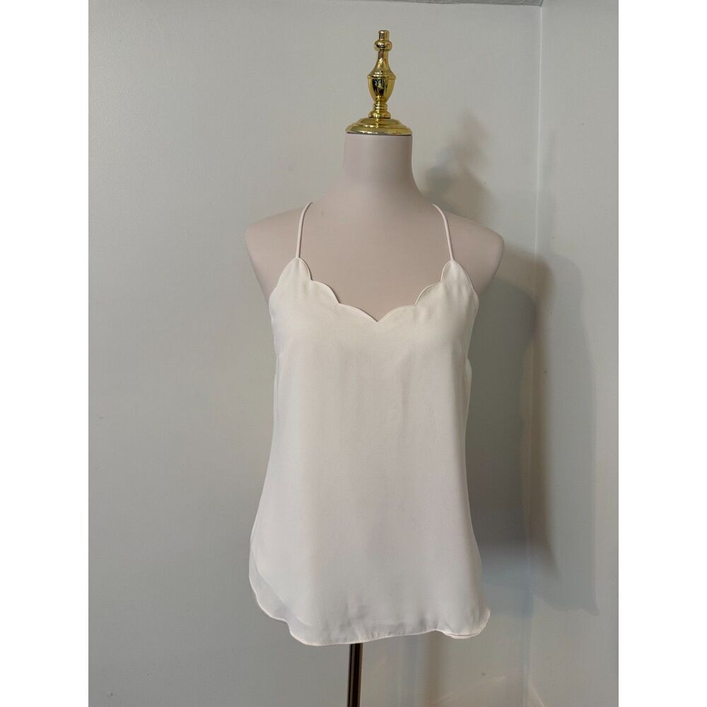J.Crew Factory Scalloped Cami Top NWT Size 2 Marine Salt Ivory Racerback
